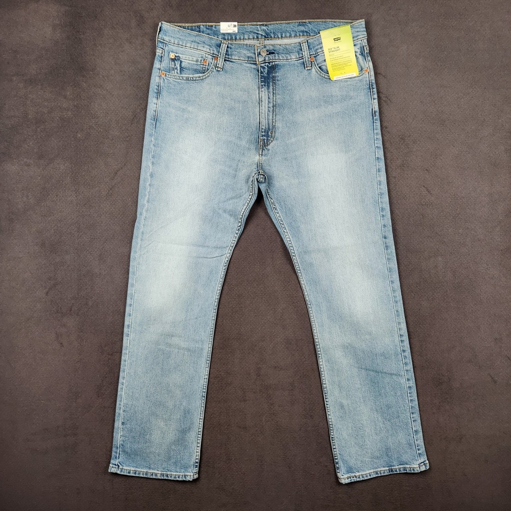 Levis 513 Jeans Mens 38x32 Blue Slim Straight Light Wash Stretch Denim NEW